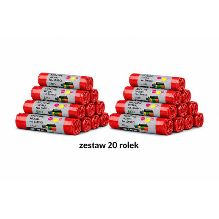 ZESTAW WORKÓW 35L  Z GRUBEJ FOLII 1000 sztuk worków (Czerwony)