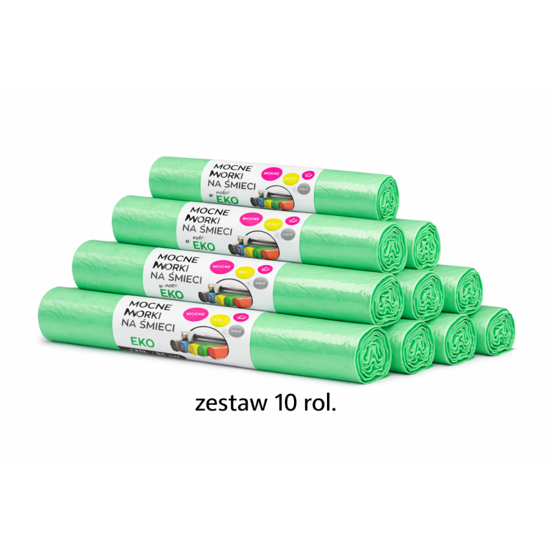 ZESTAW 10 ROL WORKÓW 120L Z GRUBEJ FOLII BARDZO MOCNE (Zielony)