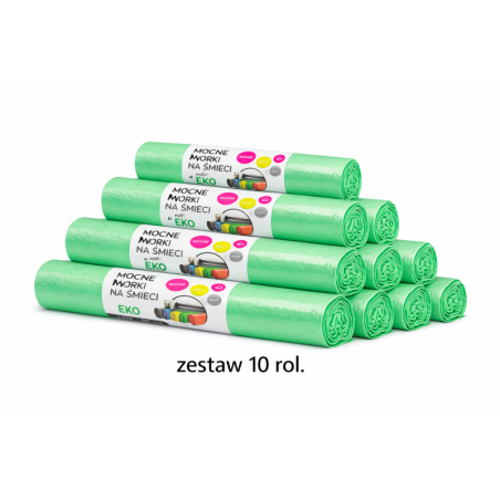 ZESTAW 10 ROL WORKÓW 120L Z GRUBEJ FOLII BARDZO MOCNE (Zielony)