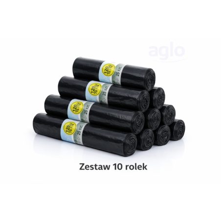 ZESTAW 10 ROL. WORKÓW 120L SUPER GRUBYCH 250 szt worków (Czarny)