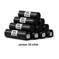 ZESTAW 10 RLEK WYTRZYMAŁYCH WORKÓW O ZWIĘKSZONEJ POJEMNOŚCI 80L (Czarny)