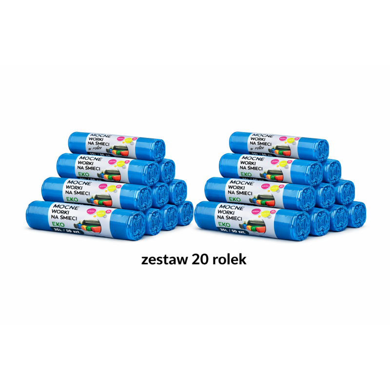 ZESTAW WORKÓW 35L  Z GRUBEJ FOLII 1000 sztuk worków (Niebieski)