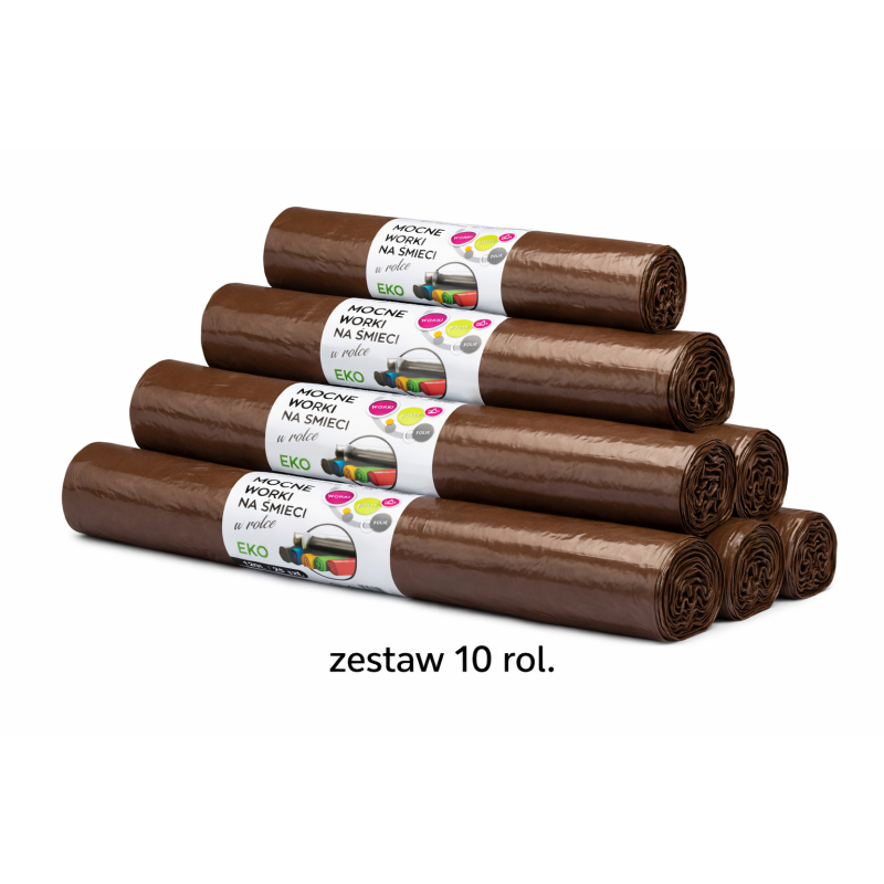 ZESTAW 10 ROL WORKÓW 120L Z GRUBEJ FOLII BARDZO MOCNE (Brązowy)