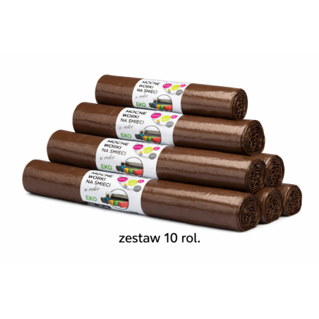 ZESTAW 10 ROL WORKÓW 120L Z GRUBEJ FOLII BARDZO MOCNE (Brązowy)