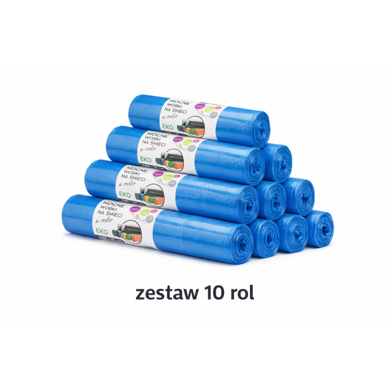 ZESTAW 10 ROL WORKÓW 120L Z GRUBEJ FOLII BARDZO MOCNE (Niebieski)