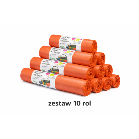 ZESTAW 10 ROL WORKÓW 120L Z GRUBEJ FOLII BARDZO MOCNE (Czerwony)