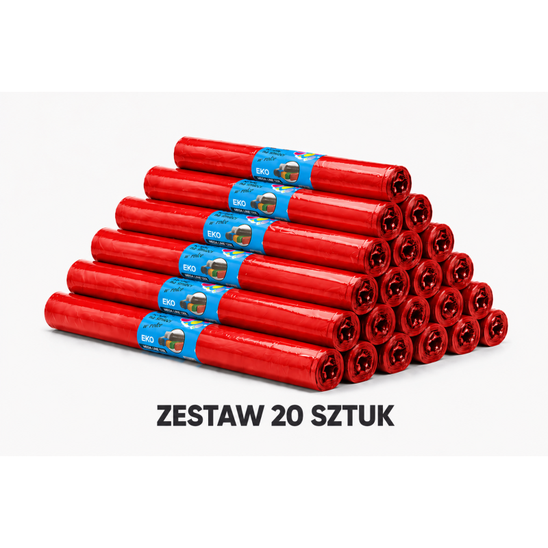 ZESTAW 20 ROLEK WORKÓW 160L MOCNYCH I WYTRZYMAŁYCH 200sztuk (Czerwony)