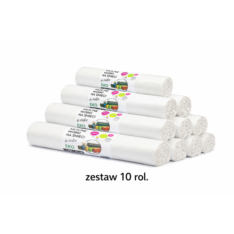 ZESTAW 10 ROL WORKÓW 120L Z GRUBEJ FOLII BARDZO MOCNE (Biały)