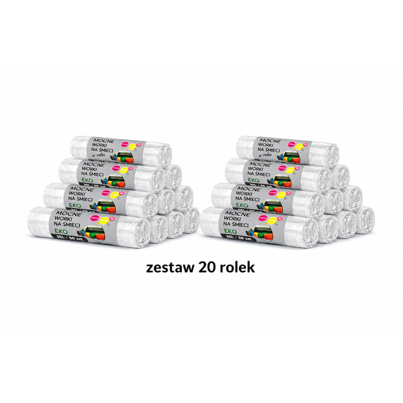 ZESTAW WORKÓW 35L  Z GRUBEJ FOLII 1000 sztuk worków (Przeźroczysty)