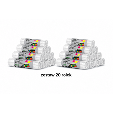 ZESTAW WORKÓW 35L  Z GRUBEJ FOLII 1000 sztuk worków (Przeźroczysty)