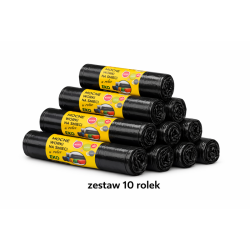 ZESTAW 10 ROLEK MOCNYCH WORKÓW 60L 500 SZTUK WORKÓW (Czarny)