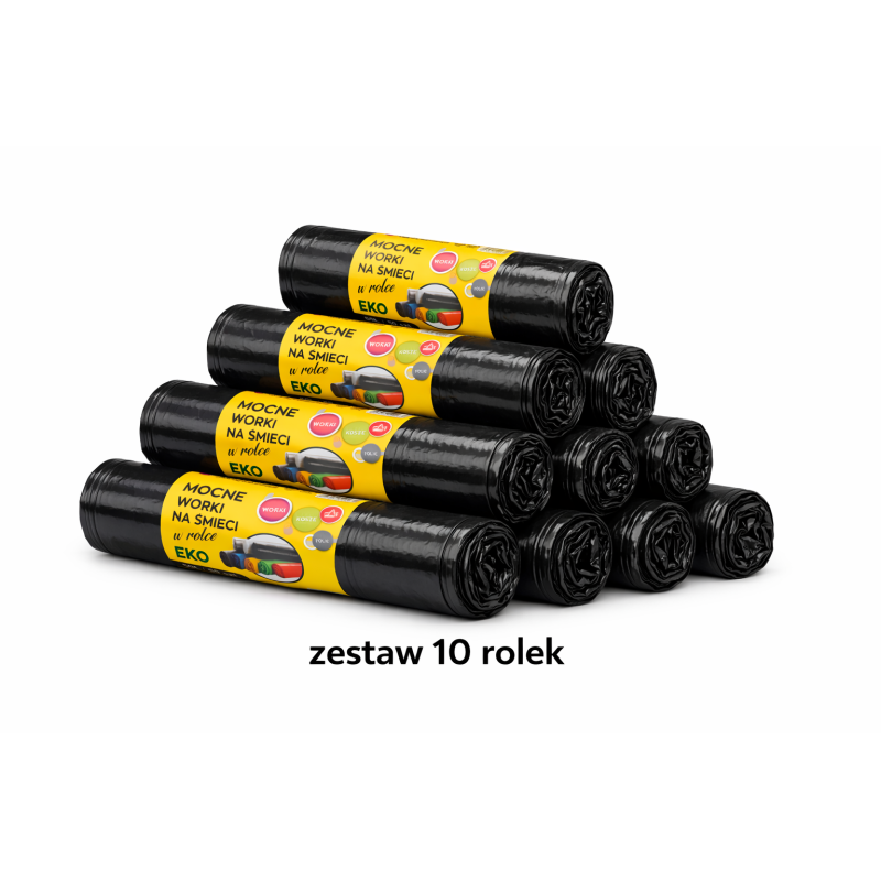 ZESTAW 10 ROLEK MOCNYCH WORKÓW 60L 500 SZTUK WORKÓW (Czarny)