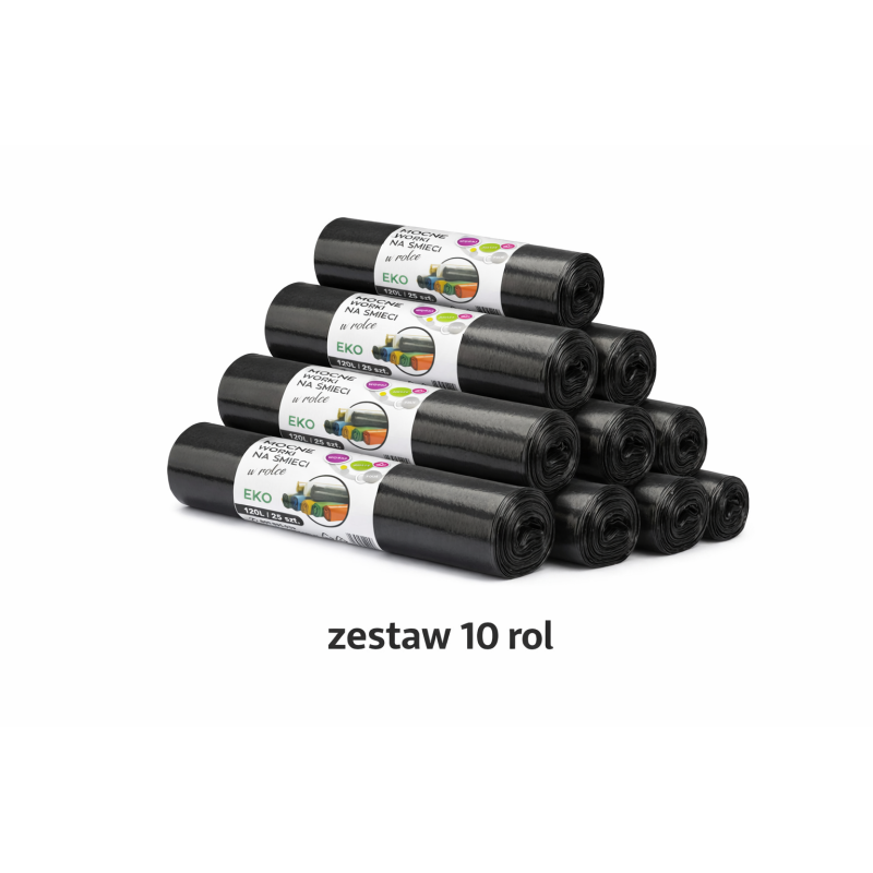 ZESTAW 10 ROL WORKÓW 120L Z GRUBEJ FOLII BARDZO MOCNE (Czarny)