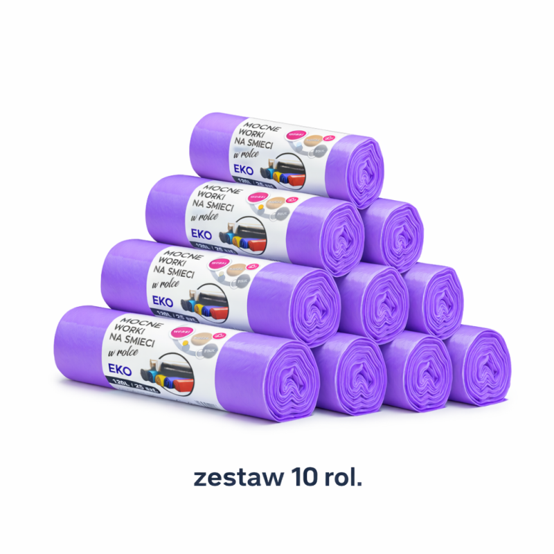 ZESTAW 10 ROL WORKÓW 120L Z GRUBEJ FOLII BARDZO MOCNE (Fioletowy)