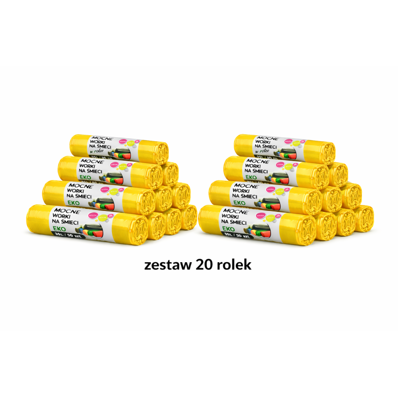 ZESTAW WORKÓW 35L  Z GRUBEJ FOLII 1000 sztuk worków (Żółty)