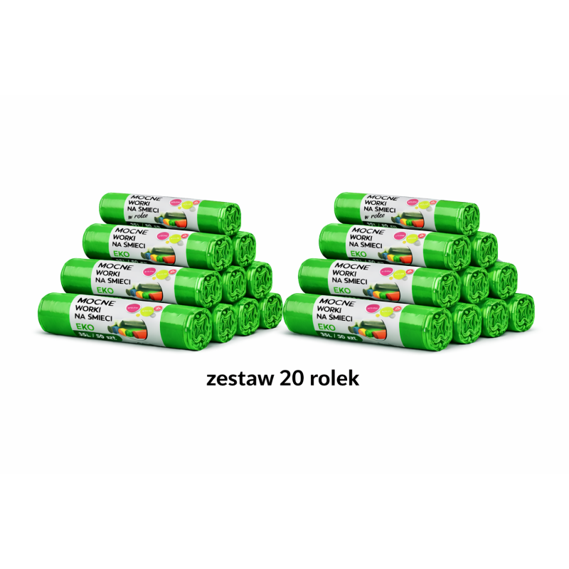 ZESTAW WORKÓW 35L  Z GRUBEJ FOLII 1000 sztuk worków (Zielony)