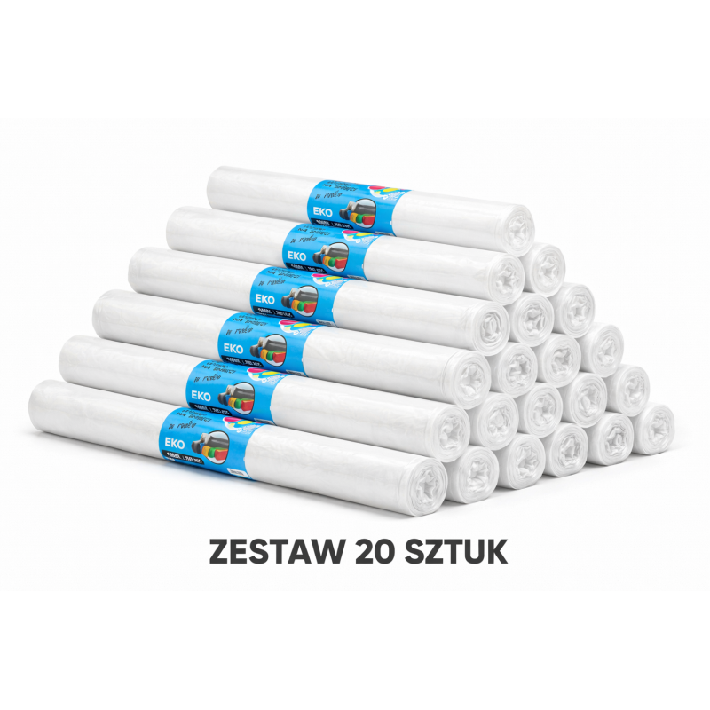 ZESTAW 20 ROLEK WORKÓW 160L MOCNYCH I WYTRZYMAŁYCH 200sztuk (Przeźroczysty)