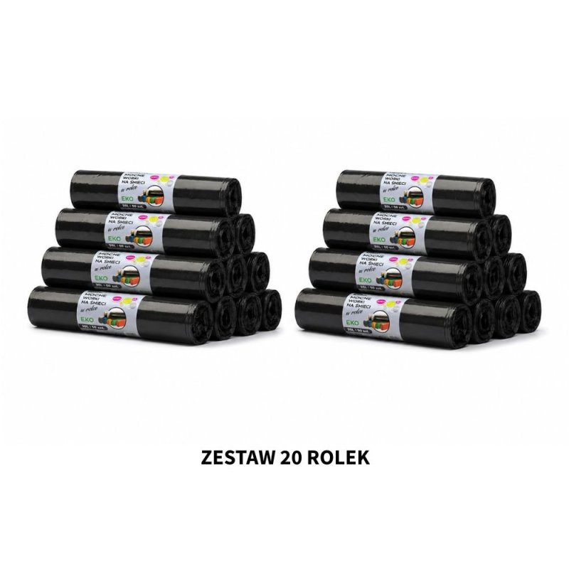 ZESTAW WORKÓW 35L  Z GRUBEJ FOLII 1000 sztuk worków (Czarny)
