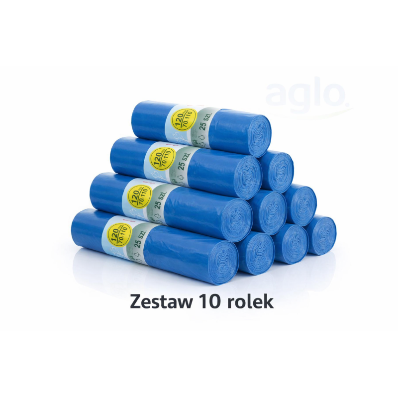ZESTAW 10 ROL. WORKÓW 120L SUPER GRUBYCH 250 szt worków (Niebieski)