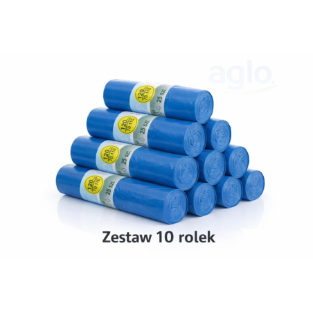 ZESTAW 10 ROL. WORKÓW 120L SUPER GRUBYCH 250 szt worków (Niebieski)