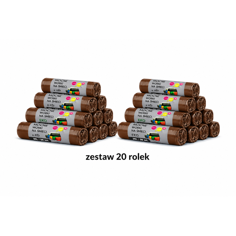 ZESTAW WORKÓW 35L  Z GRUBEJ FOLII 1000 sztuk worków (Brązowy)