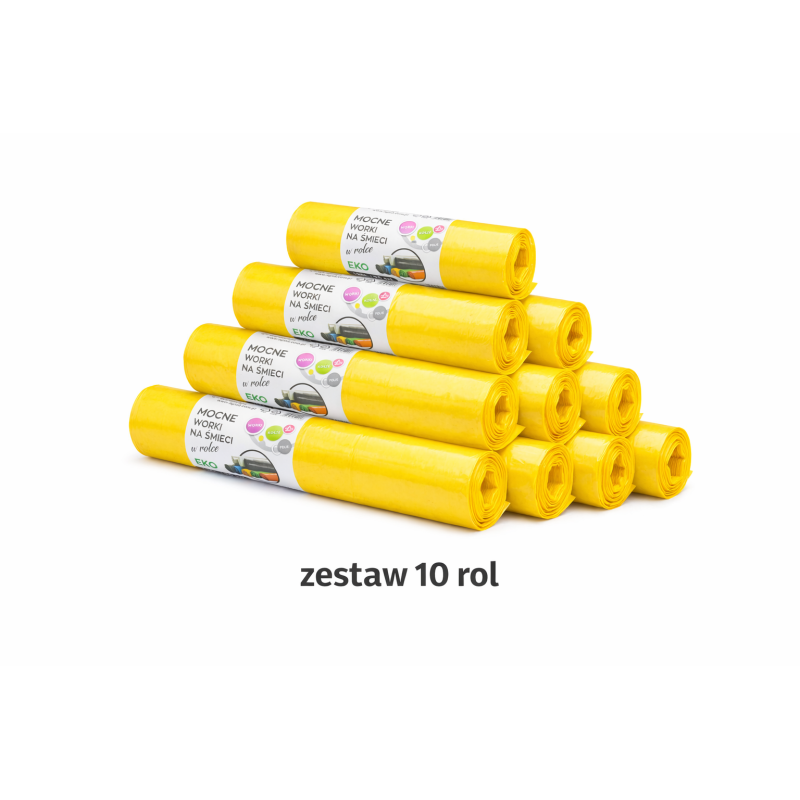 ZESTAW 10 ROL WORKÓW 120L Z GRUBEJ FOLII BARDZO MOCNE (Żółty)