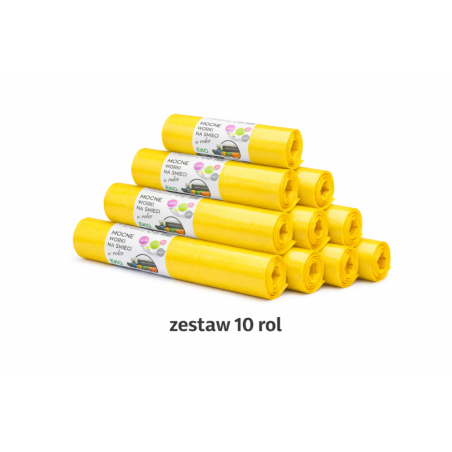 ZESTAW 10 ROL WORKÓW 120L Z GRUBEJ FOLII BARDZO MOCNE (Żółty)