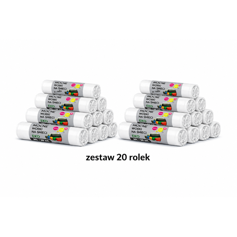 ZESTAW WORKÓW 35L  Z GRUBEJ FOLII 1000 sztuk worków (Biały)