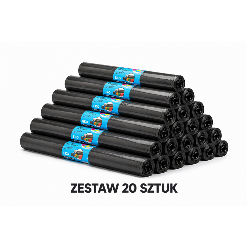 ZESTAW 20 ROLEK WORKÓW 160L MOCNYCH I WYTRZYMAŁYCH 200sztuk (Czarny)